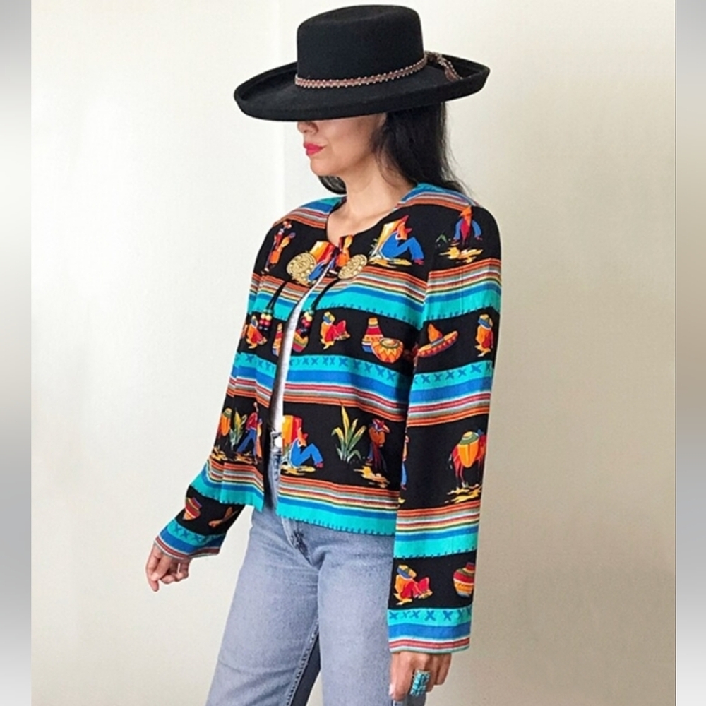 A.C. Sport Aztec Southwestern Cropped Made In USA Beaded Tassel Vintage Jacket